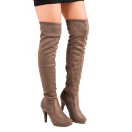 Super Me Cizme din piele de căprioară pe toc înalt maro 2 Super Me Cizme din piele de căprioară pe toc înalt maro 2