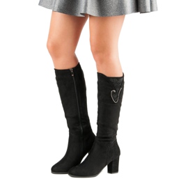 Cizme cu toc înalt din piele de căprioară negru 1 Cizme cu toc înalt din piele de căprioară negru 1