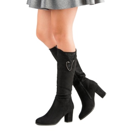 Cizme cu toc înalt din piele de căprioară negru 2 Cizme cu toc înalt din piele de căprioară negru 2