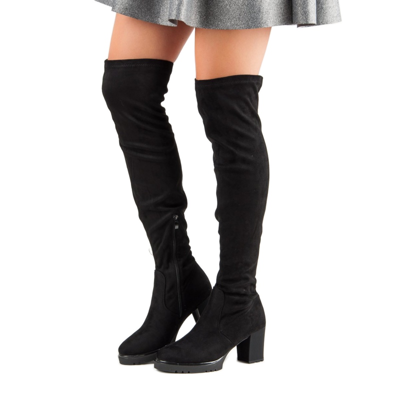 Cizme cu platformă din piele de căprioară negru 1