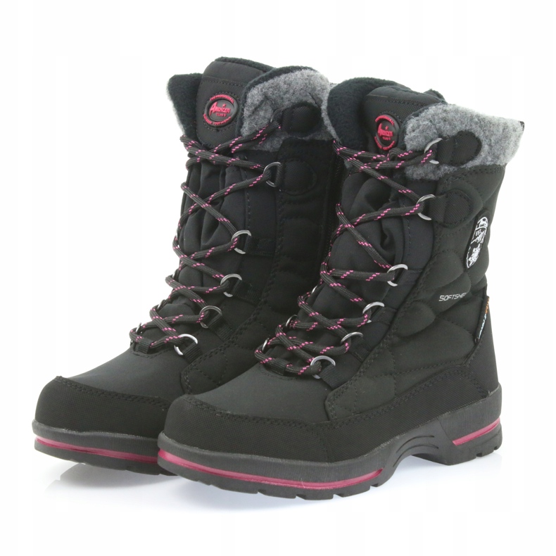 American Club Cizme de zăpadă softshell negre cu membrană americană SN19 / 20 negru roz gri 3 American Club Cizme de zăpadă softshell negre cu membrană americană SN19 / 20 negru roz gri 3