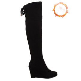 Cizme negre cu pană LB-263 negru 1 Cizme negre cu pană LB-263 negru 1