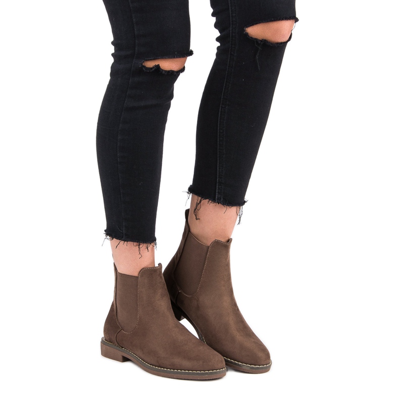 Super Mode Cizme Chelsea din piele de căprioară kaki 1