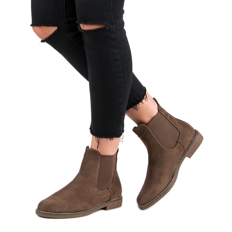 Super Mode Cizme Chelsea din piele de căprioară kaki 2