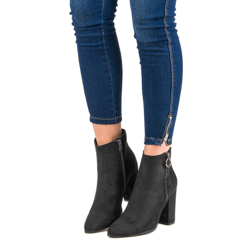 Super Mode Bocanci din piele întoarsă cu toc înalt negru 2