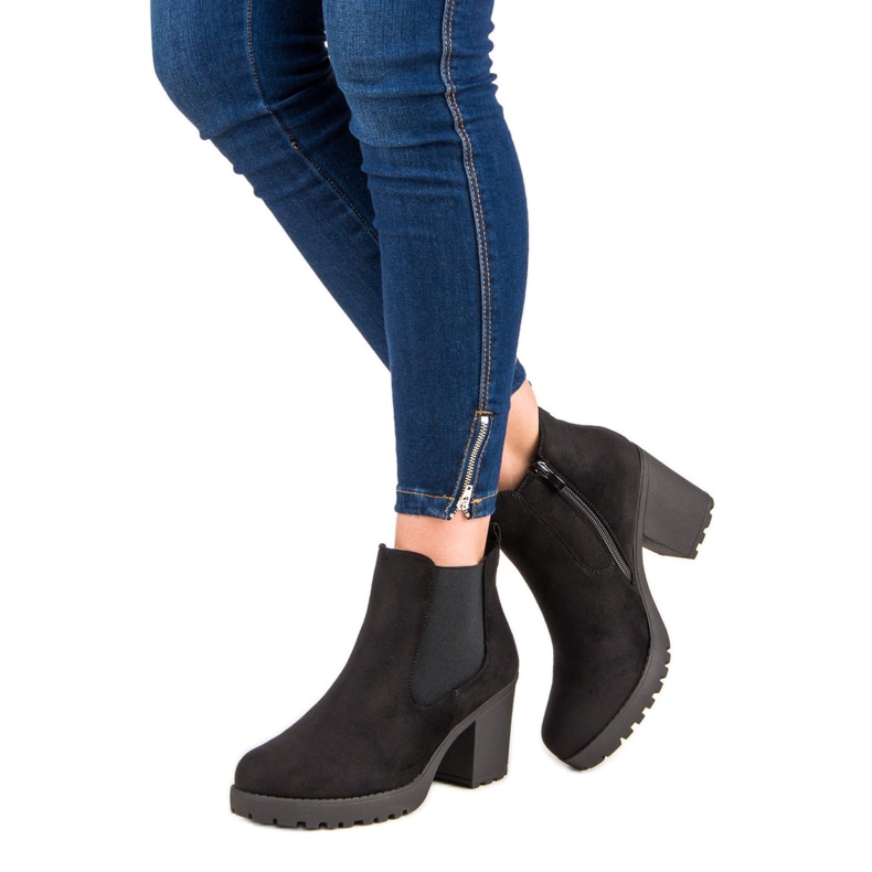 Ideal Shoes Cizme Chelsea din piele de căprioară pe platformă negru 2 Ideal Shoes Cizme Chelsea din piele de căprioară pe platformă negru 2