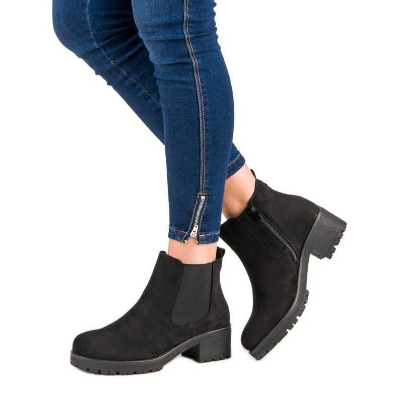Ideal Shoes Cizme Chelsea negre pe tocuri plate negru 2