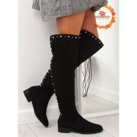 Cizme peste genunchi cu perle, negre 688-5 negre negru 1 Cizme peste genunchi cu perle, negre 688-5 negre negru 1