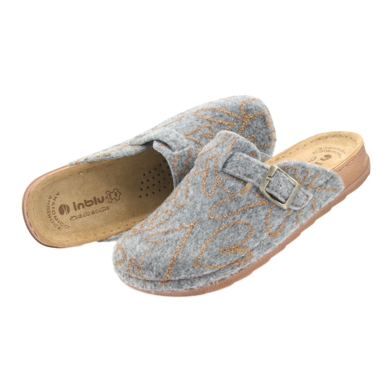 Papuci de pâslă Inblu UA033 inimi aurii gri galben 4