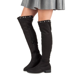 Cm Paris Cizme înalte la coapsă cu mărgele negru 2 Cm Paris Cizme înalte la coapsă cu mărgele negru 2