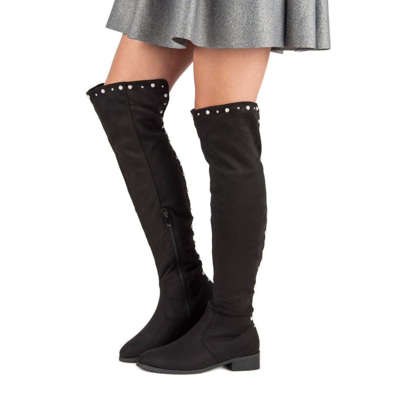 Cm Paris Cizme înalte la coapsă cu mărgele negru 2 Cm Paris Cizme înalte la coapsă cu mărgele negru 2