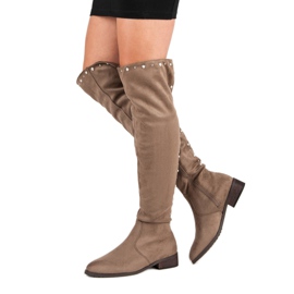 Cm Paris Cizme înalte la coapsă cu mărgele maro 1