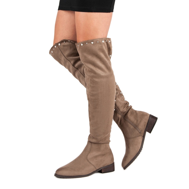 Cm Paris Cizme înalte la coapsă cu mărgele maro 1