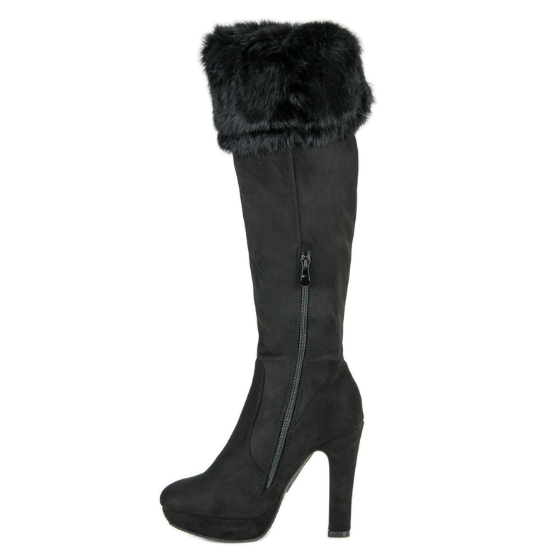 Super Me Cizme din piele de căprioară cu blană negru 2