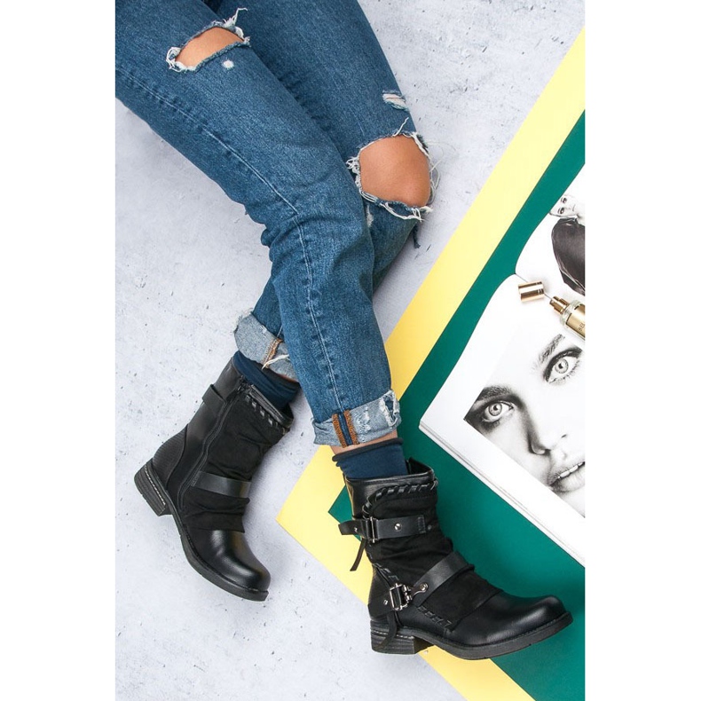 Queentina Cizme plate Rock negru 1 Queentina Cizme plate Rock negru 1