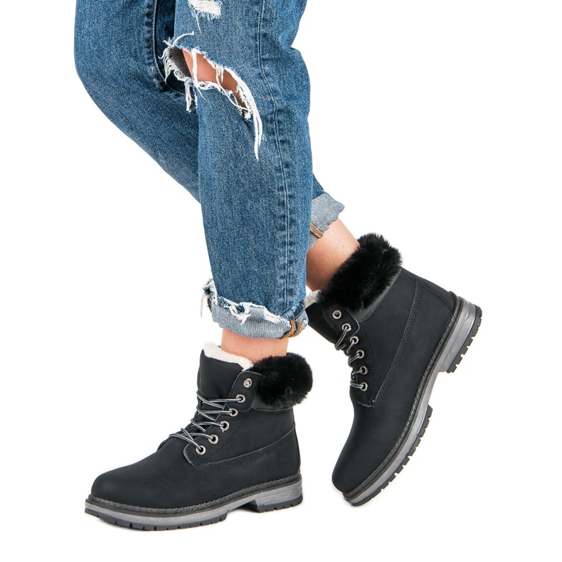 Fgm Paris Capcani negri cu blană negru 2