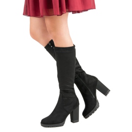 Super Mode Cizme cu platformă din piele de căprioară negru 2