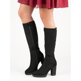 Super Mode Cizme cu platformă din piele de căprioară negru 1