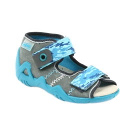 Befado pantofi copii sandale cu inserție din piele 350P062 albastru gri 1