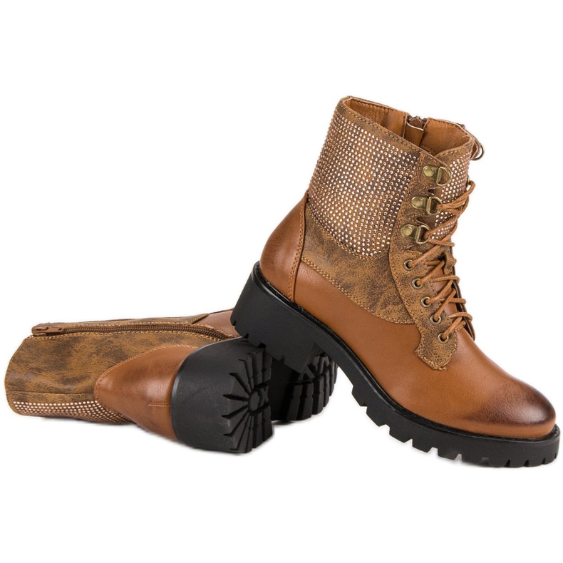 Ideal Shoes Muncitori dantelați pe platformă maro 1