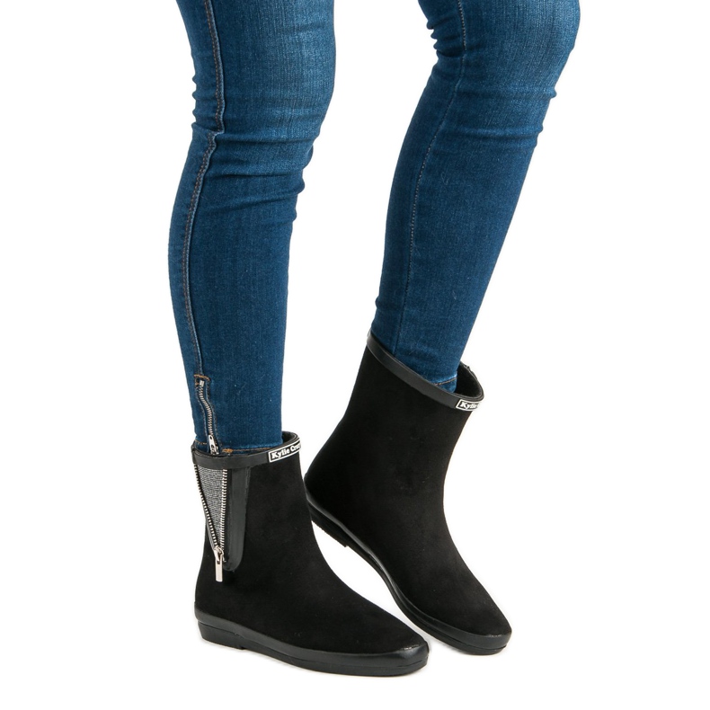 Kylie Galosuri din piele intoarsa cu fermoar decorativ negru 2