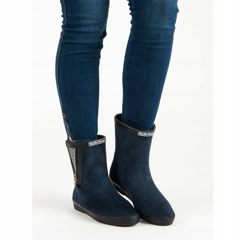 Kylie Galosuri din piele intoarsa cu fermoar decorativ albastru marin 2