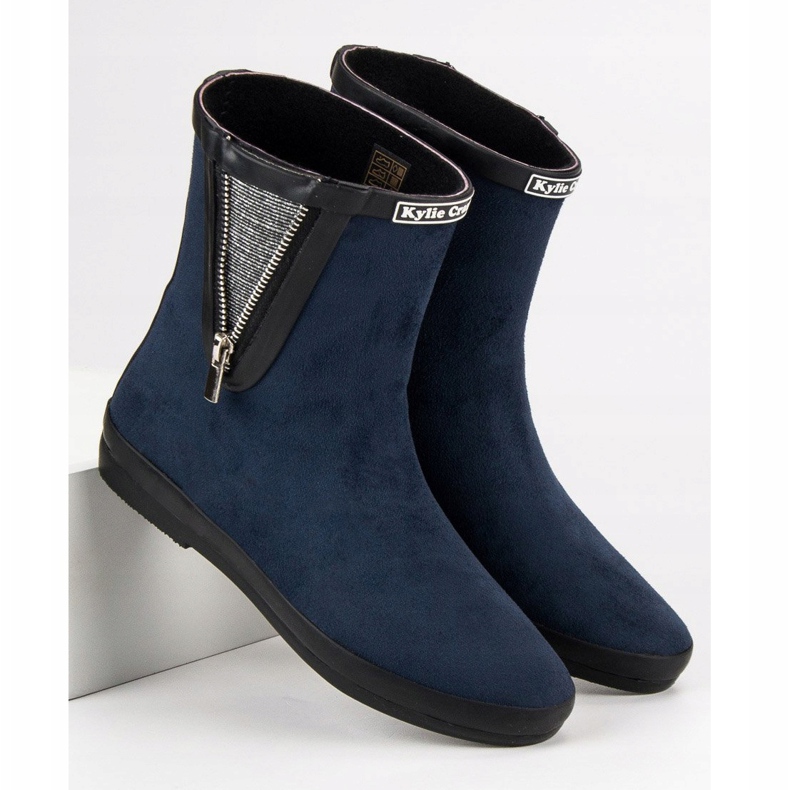 Kylie Galosuri din piele intoarsa cu fermoar decorativ albastru marin 1