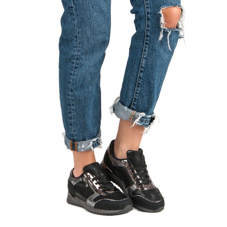 Pantofi sport cu fermoar decorativ negru gri 2