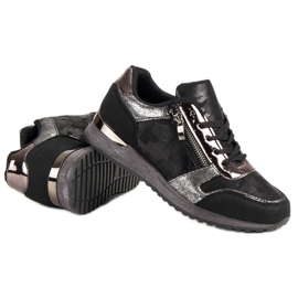 Pantofi sport cu fermoar decorativ negru gri 1