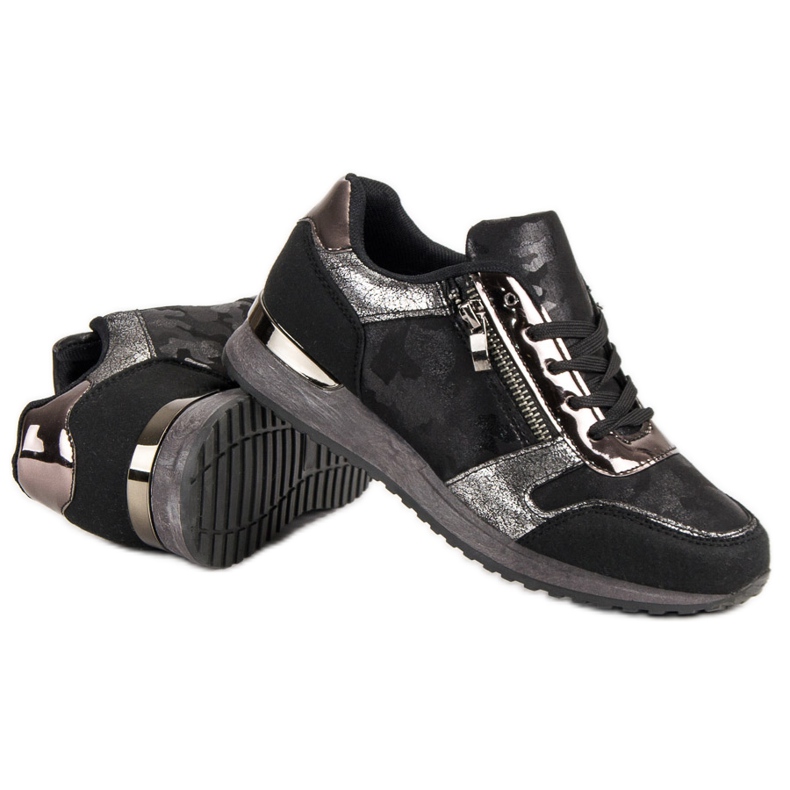 Pantofi sport cu fermoar decorativ negru gri 1