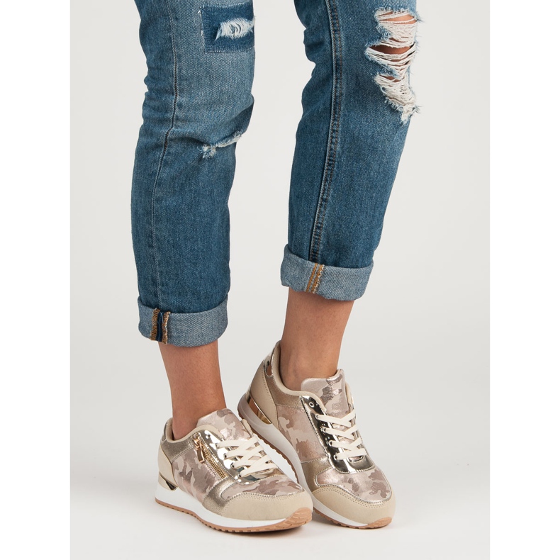 Pantofi sport cu fermoar decorativ galben roz 1