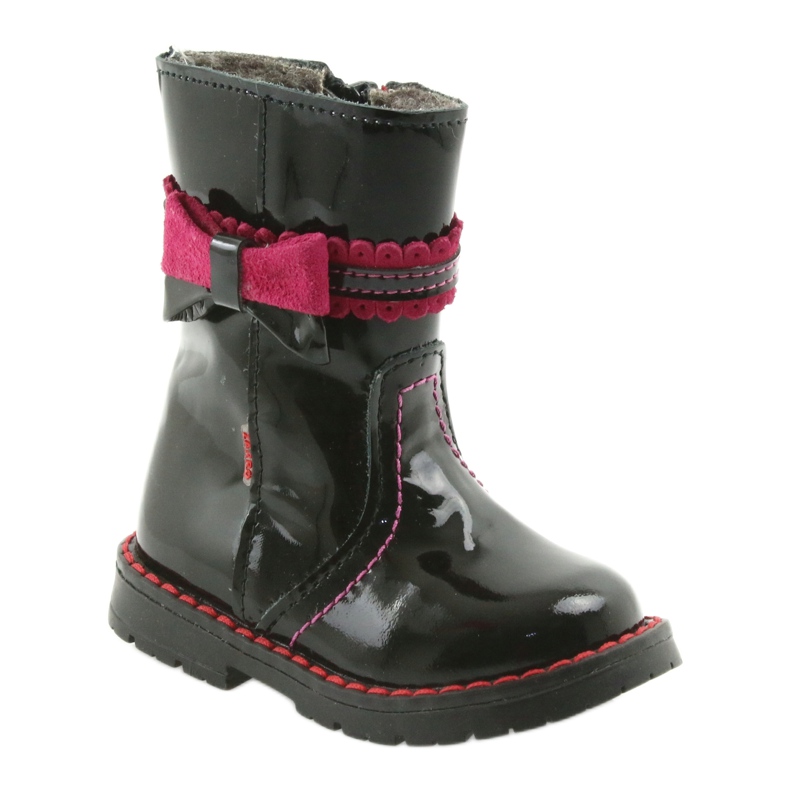 Cizme din piele vopsită 87/00 Black Pink cu un arc Zarro negru 1