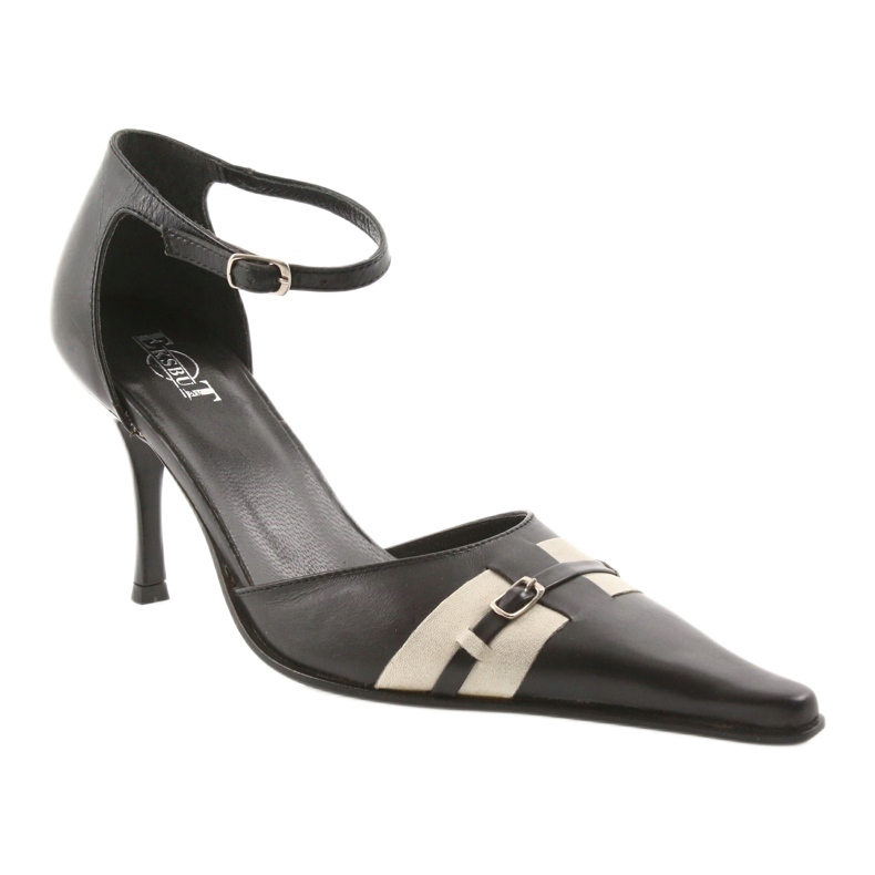 Eksbut Sandale din piele neagră 076 pe un știft negru 1