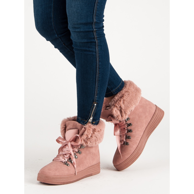 Cizme de zăpadă roz cu blană 2