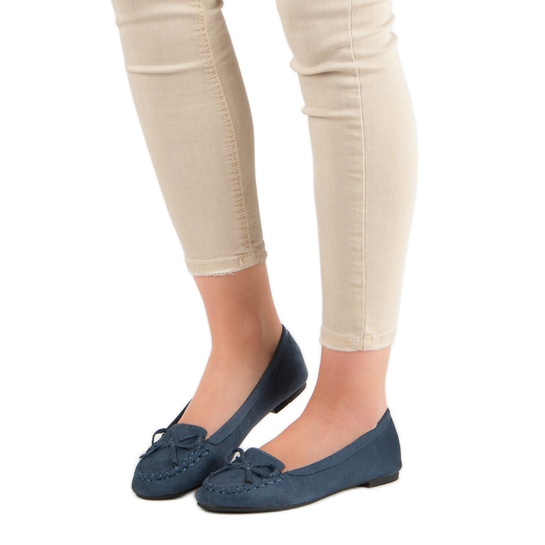 Small Swan Mocasini albastru marin cu fundă 1