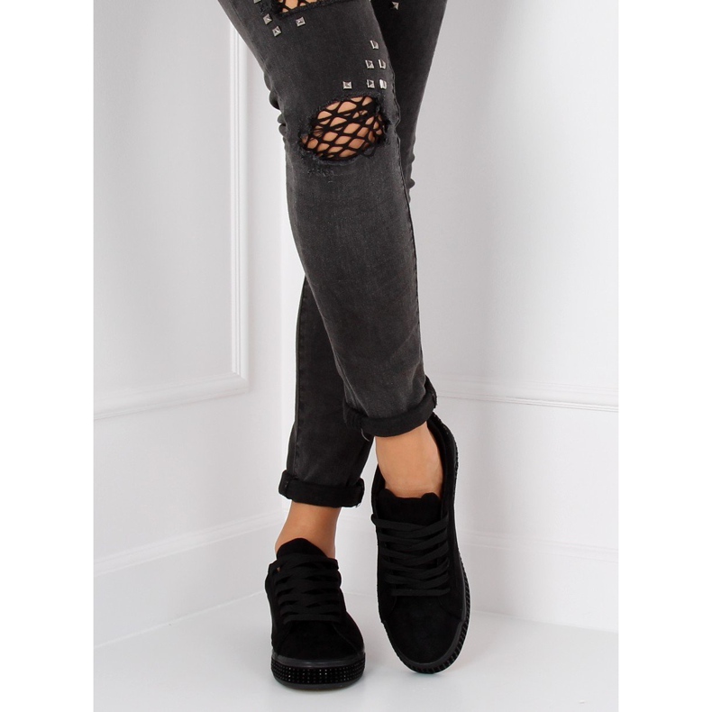 Negru BS098 Adidași negri cu pietre 2