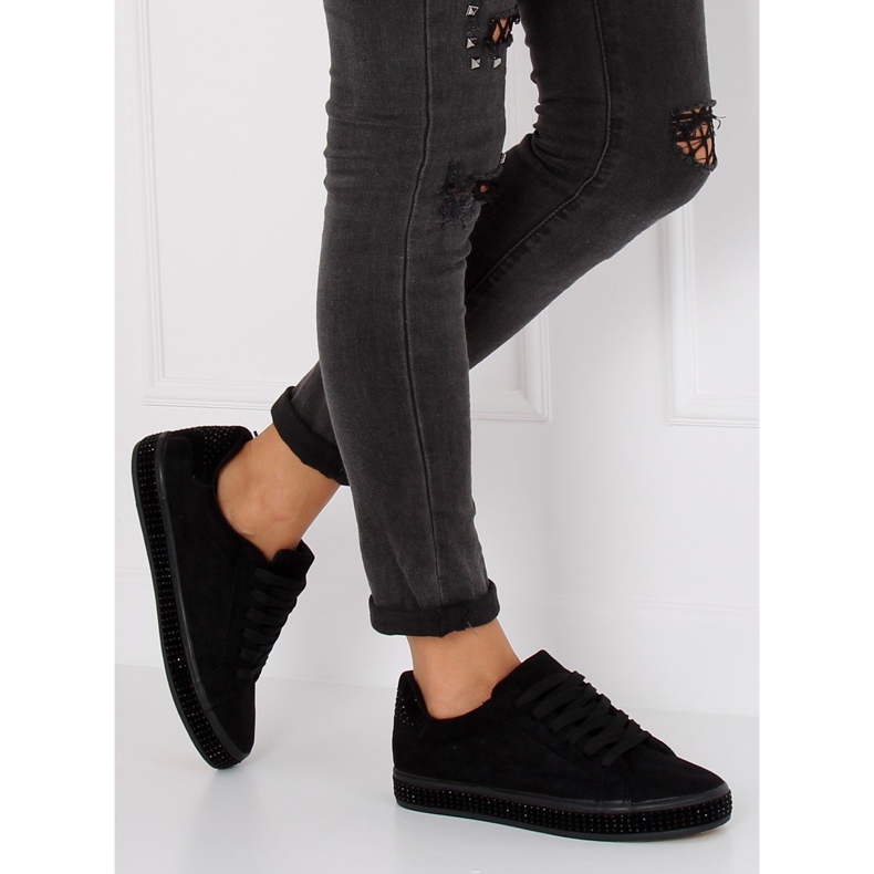 Negru BS098 Adidași negri cu pietre 1