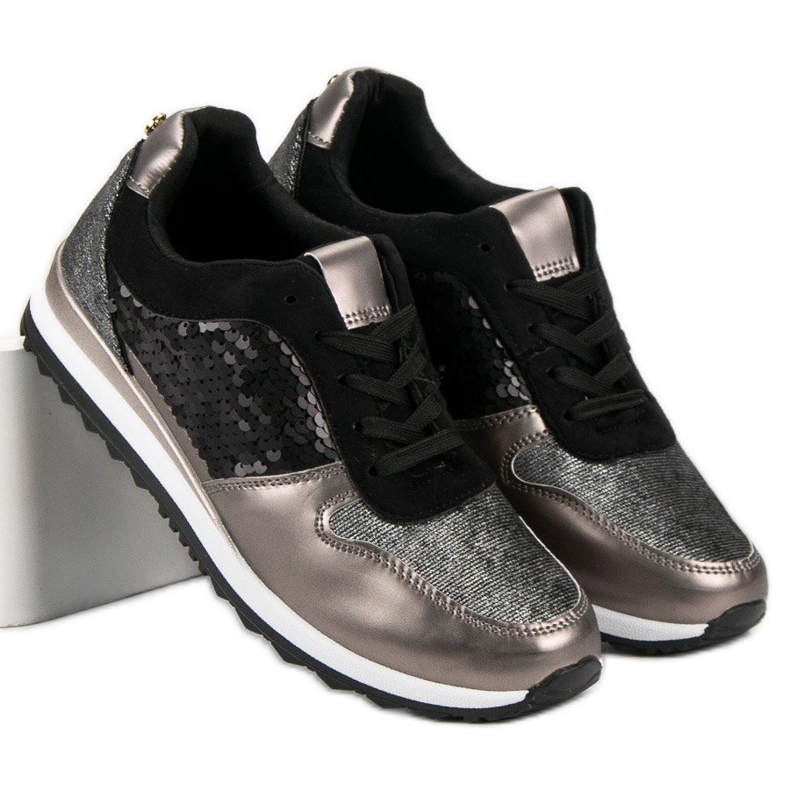 Încălțăminte sport cu paiete negru gri galben 1