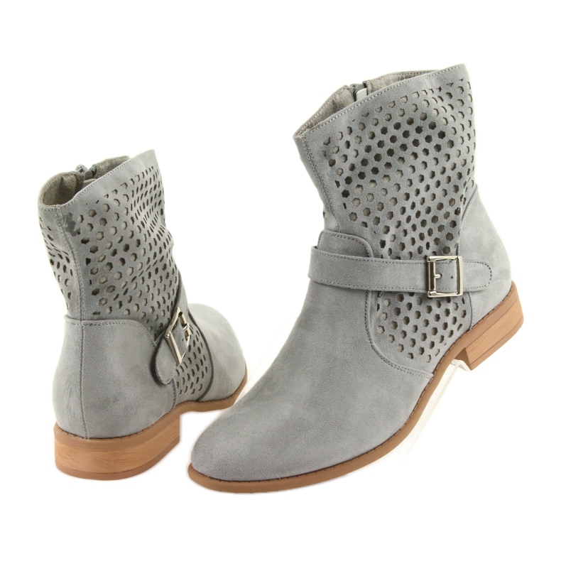 M.Daszyński Cizme casual de damă gri de piele de căprioară gri SA142 4