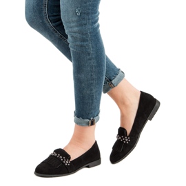 Laura Mode Mocasini negri cu pietre de stras negru 2