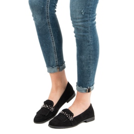Laura Mode Mocasini negri cu pietre de stras negru 1
