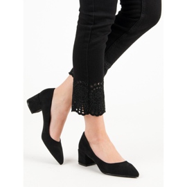 Diamantique Pompe din piele de căprioară pe toc plat negru 2