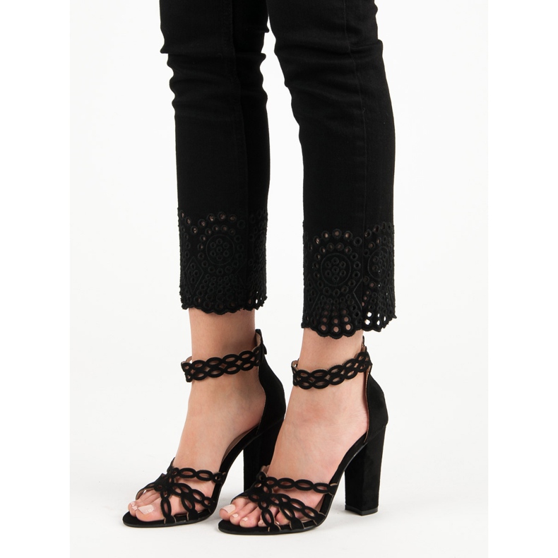 Laura Mode Sandale Negre Pe O Bară negru 1