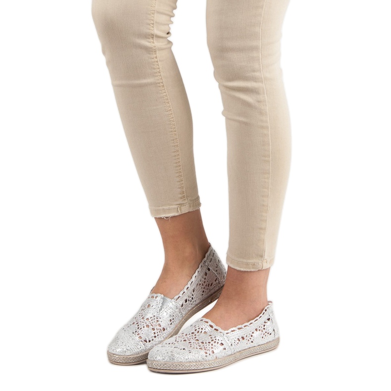 Sweet Shoes Espadrile din dantelă argintie gri 1