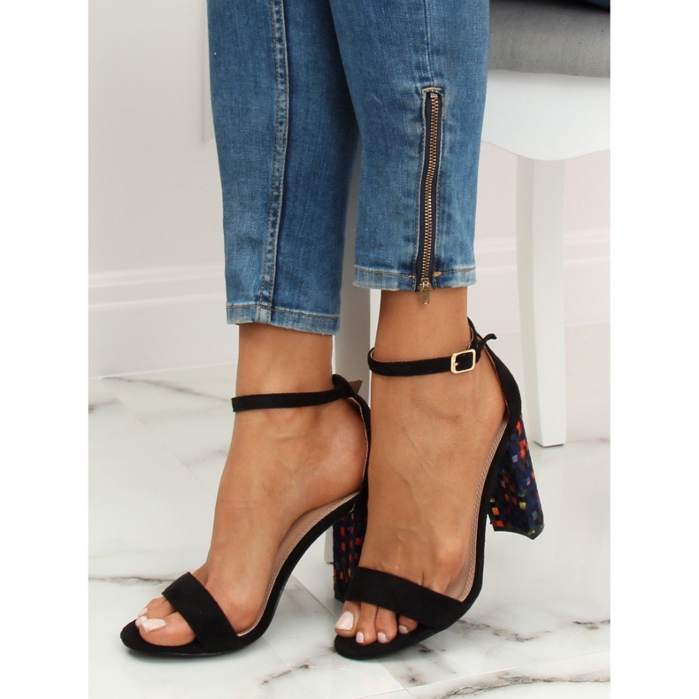 Sandale negre cu toc înalt 708-24 Negru multicolor 1