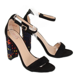 Sandale negre cu toc înalt 708-24 Negru multicolor 2