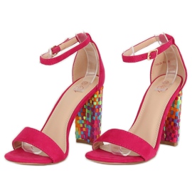 Sandale cu toc înalt fucsia 708-24 Fuchsia multicolor roz 2