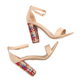 Sandale bej cu toc înalt 708-24 Bej maro multicolor 2