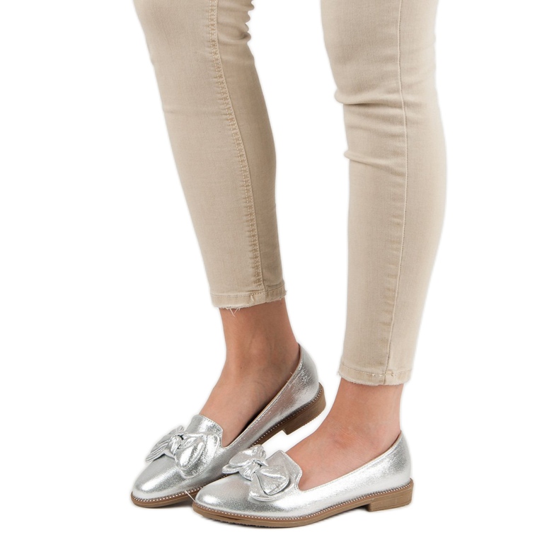 Forever Folie Balerină de argint cu arc gri 2