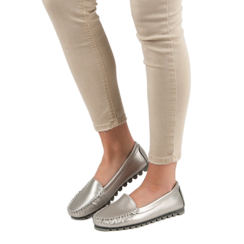 Filippo Mocasini din piele argintie gri 1